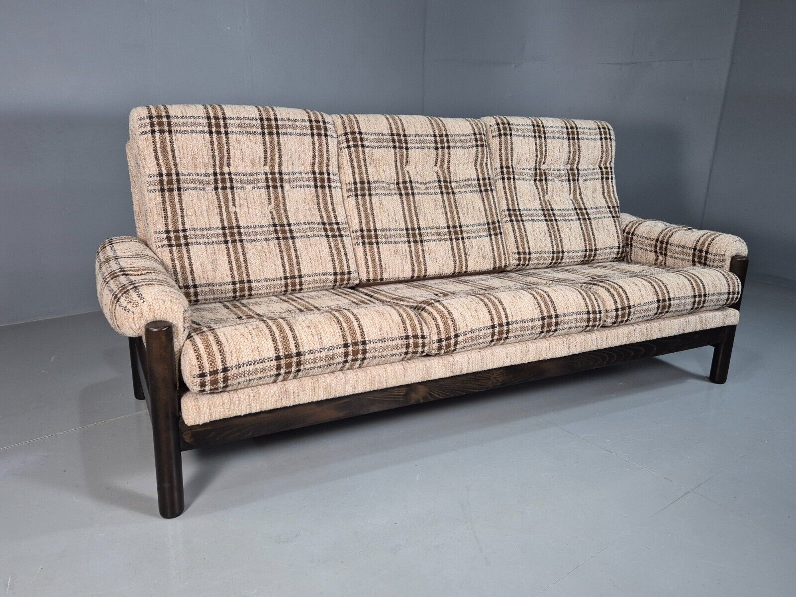 Vintage Danish 3 Seat Sofa Cream and Brown 1970s Retro MCM EB8320 M3SS - UKDK FURNITURE