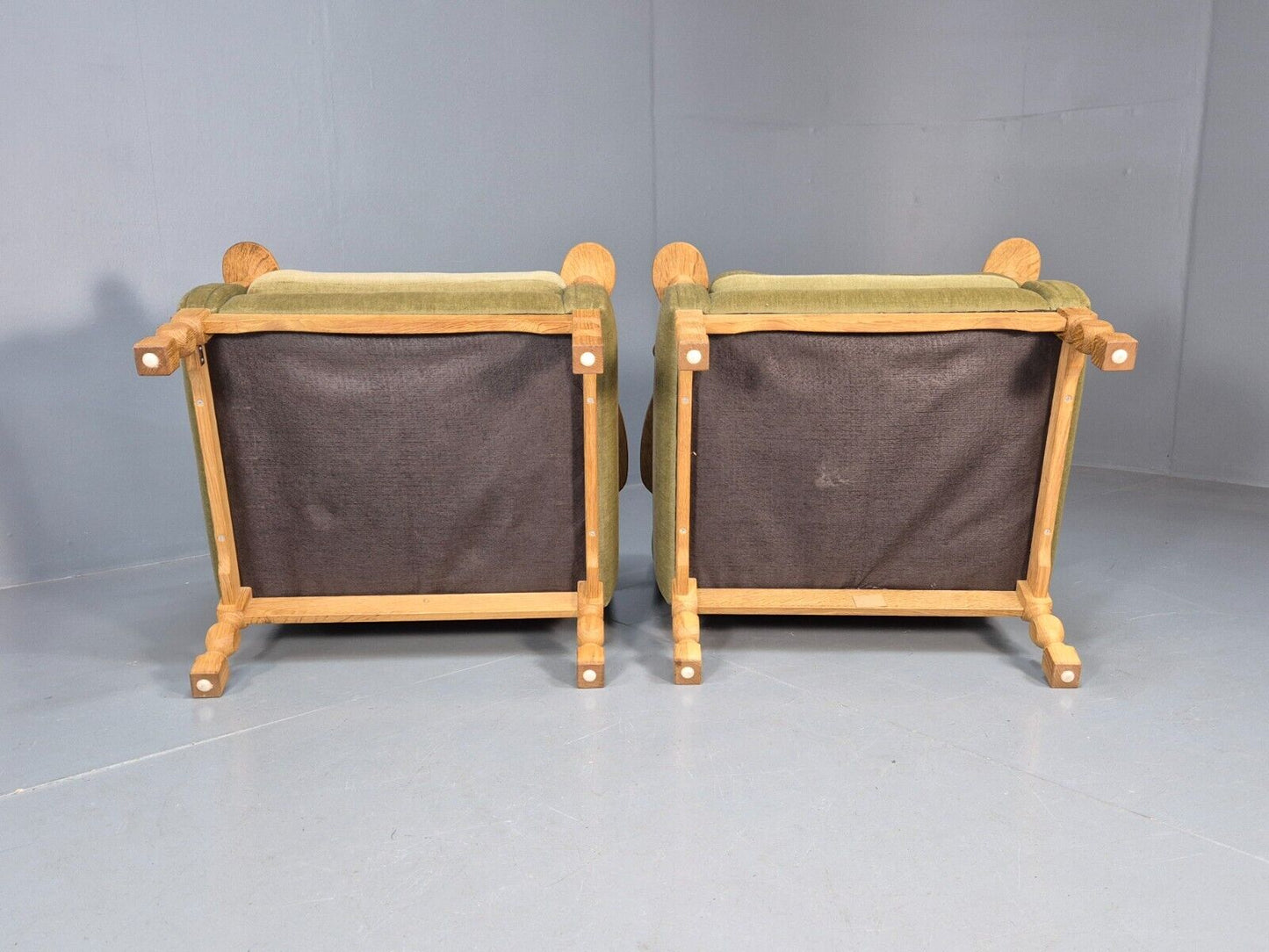 2 Vintage Danish Lounge Chairs Green Oak Frame Kjearnulf Retro 1970s EB8279 MNOR - UKDK FURNITURE