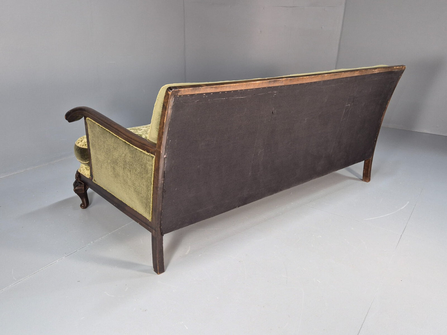 Antique Danish Baroque Style 3 Seat Sofa Green Moquette Carved Wood EB9636 V3SS - UKDK FURNITURE