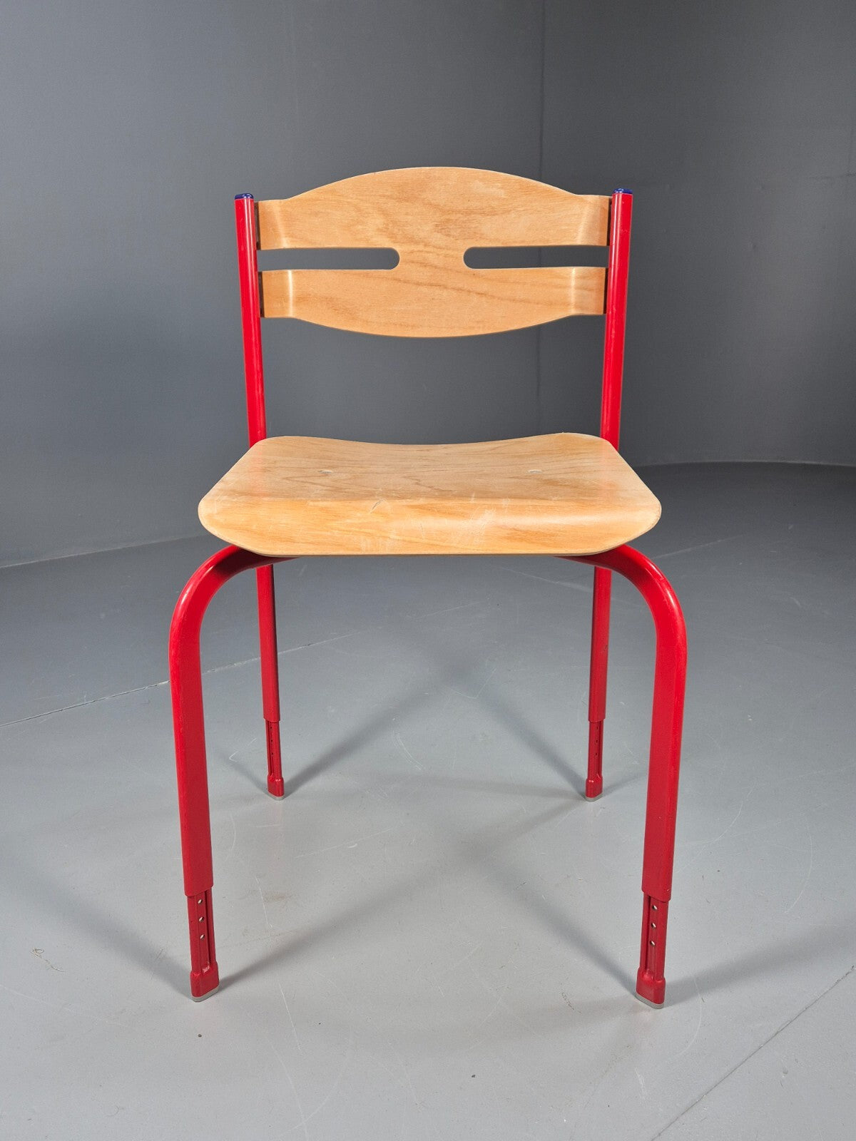 Vintage Danish Industrial Chair Red Frame Plywood Seat Retro EB9478 MSTA - UKDK FURNITURE