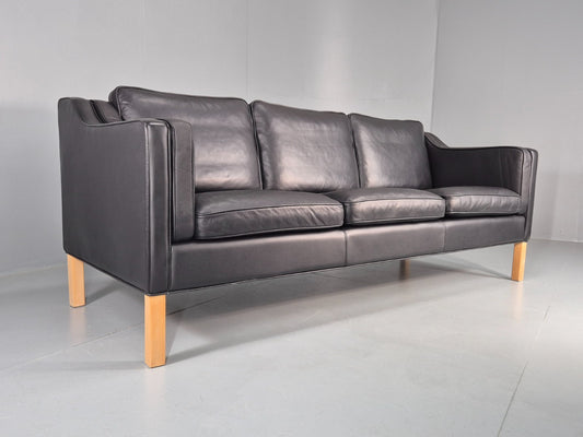 Vintage 3 Seater Sofa Danish Black Leather Mid Century Retro 1980s EB10469 M3SS1