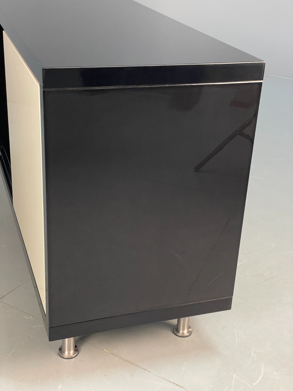 Modern Gloss Black Media Unit With Metal Legs Contemporary Storage EB8661 MWOO - UKDK FURNITURE