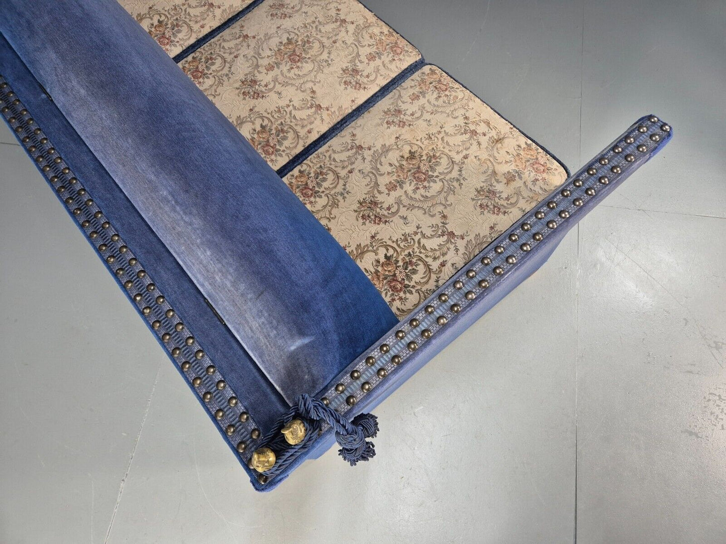 Vintage Danish Knole Style Sofa Bed Blue and Cream 1960s Retro EB8954 V2SS - UKDK FURNITURE