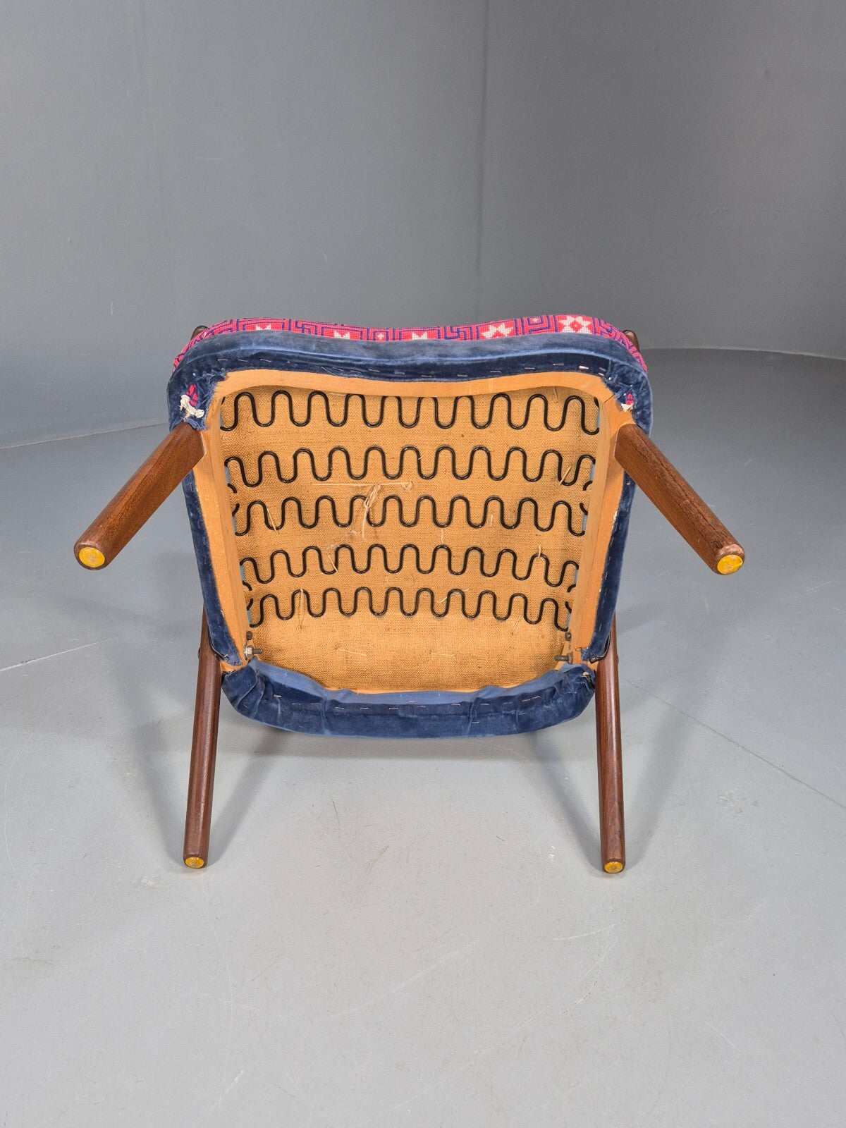 Danish 1960s Armchair Teak Blue Pink Fabric Eran Møbler EB9316 MNOR - UKDK FURNITURE