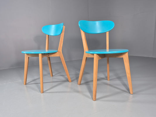 2 Oak Dining Chairs Light Blue Modern Solid Mid Century Style M&S EB11013 MDIN1