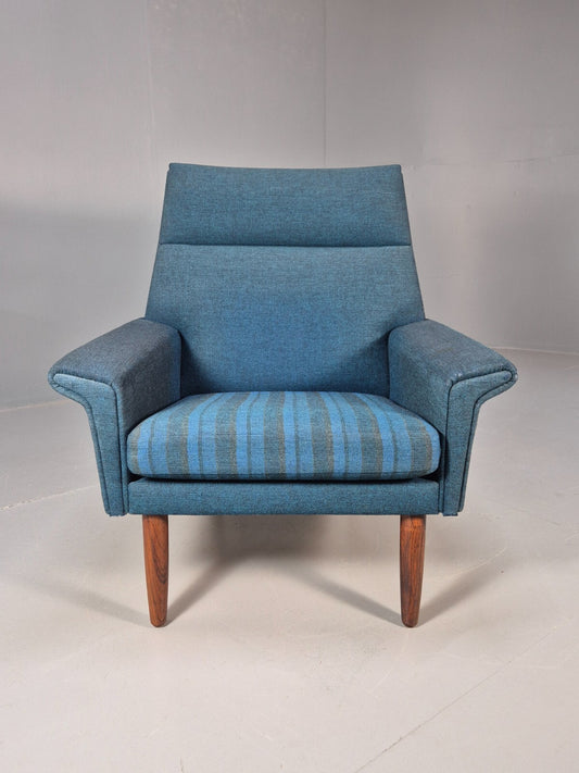 Vintage Danish 1960s Lounge Chair Blue Wool High Back MCM Retro EB9467 MNOR - UKDK FURNITURE