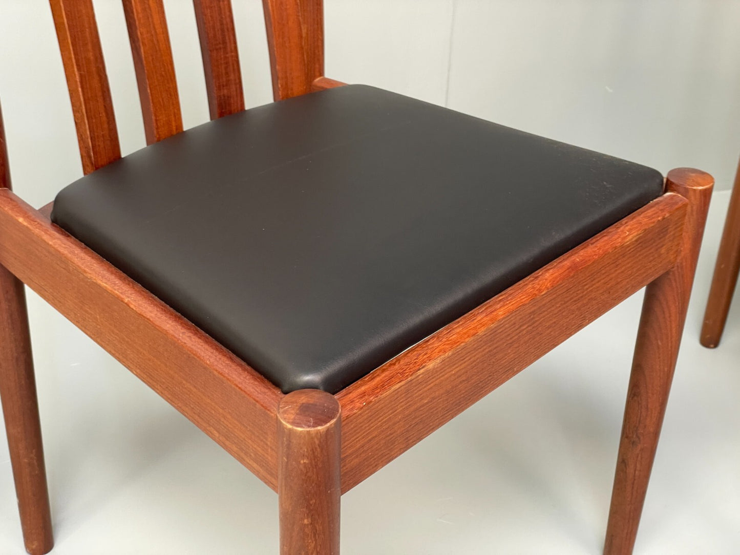 Vintage Meredew Dining Chairs Six Mahogany Teak 1970s Black Vinyl EB9726 MDIN - UKDK FURNITURE