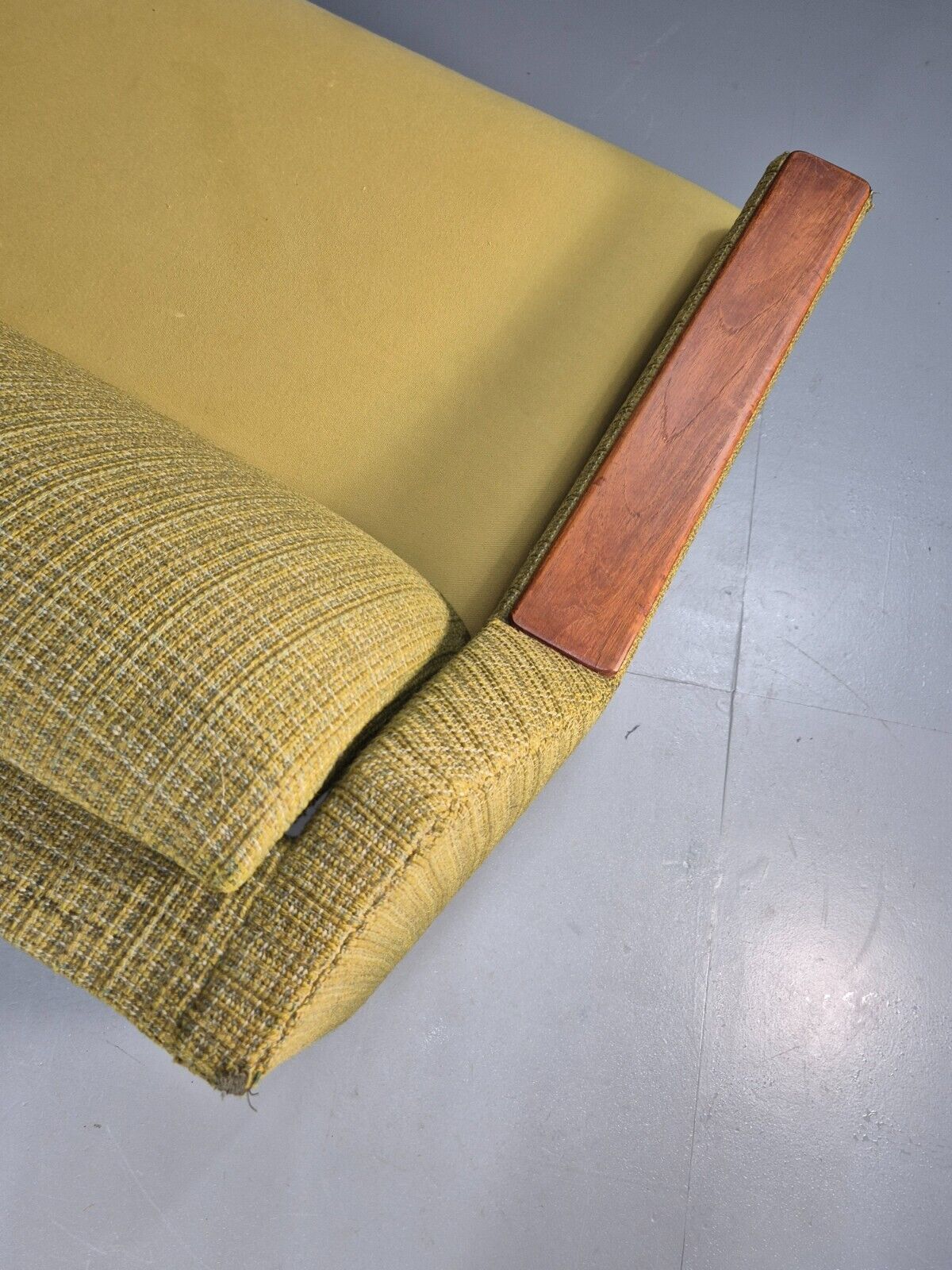 Vintage Danish 2 Seat Sofa Green Wool Teak Arms Retro MCM EB8900 M2SS - UKDK FURNITURE