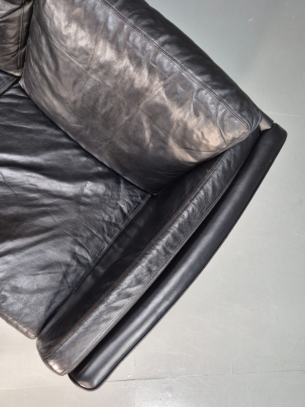 Vintage Danish 2 Seat Sofa Black Leather 1980s Retro MCM EB8697 M2SS - UKDK FURNITURE