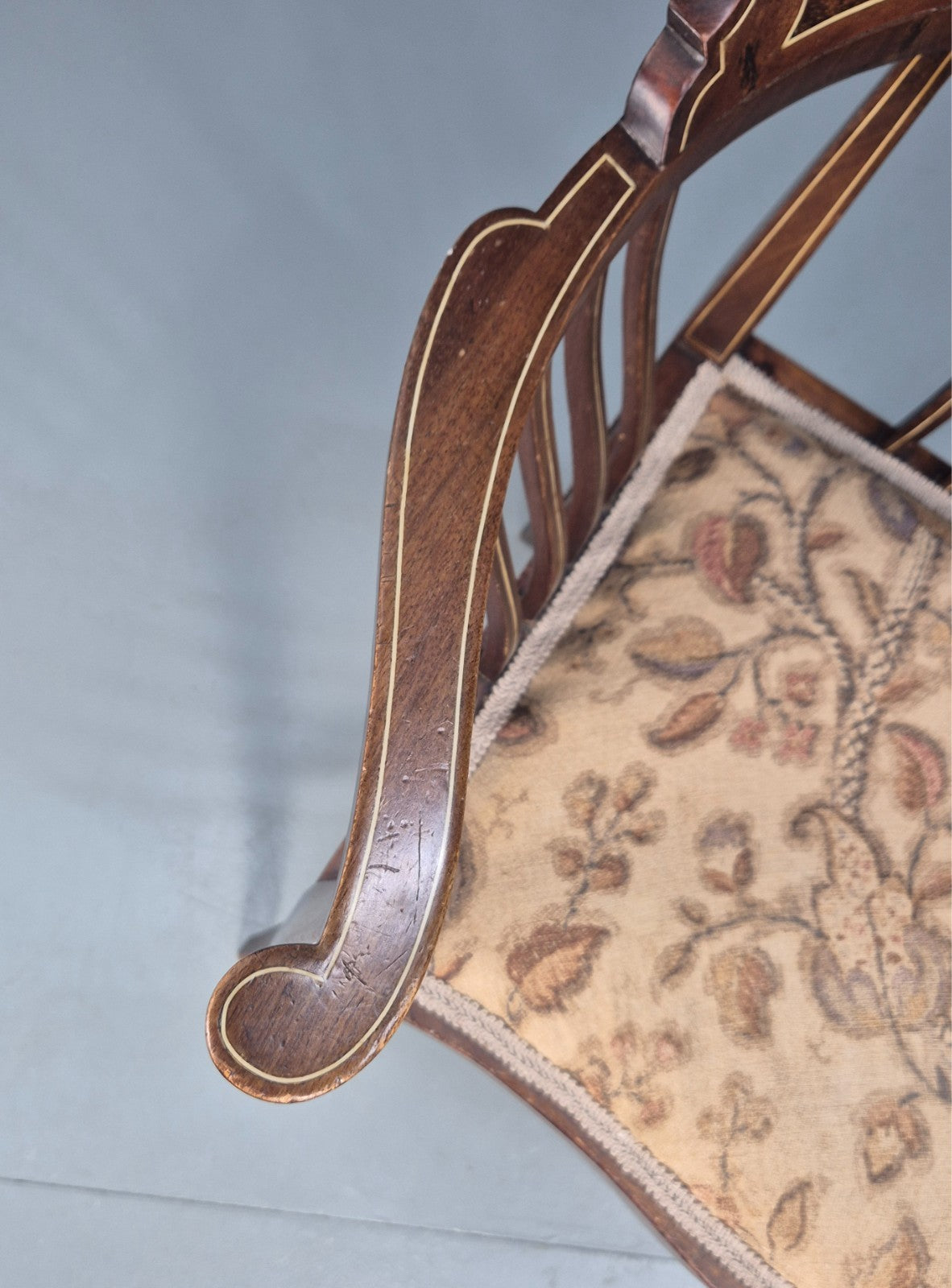 Edwardian Inlaid Corner Chair Mahogany Boxwood and Ivorine Antique EB10642 VDIN6