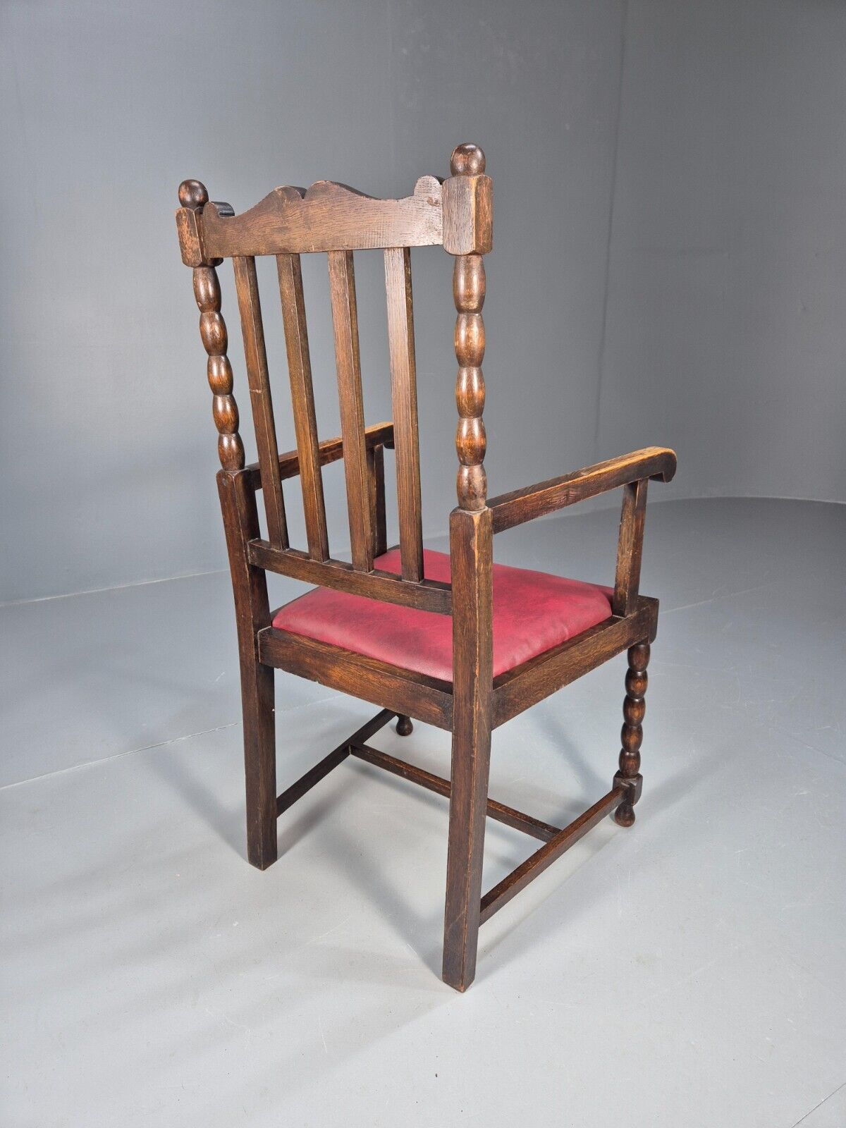 Vintage Elbow Chair Red Vinyl Oak Frame 1920s Antique EB9134 VDIN - UKDK FURNITURE