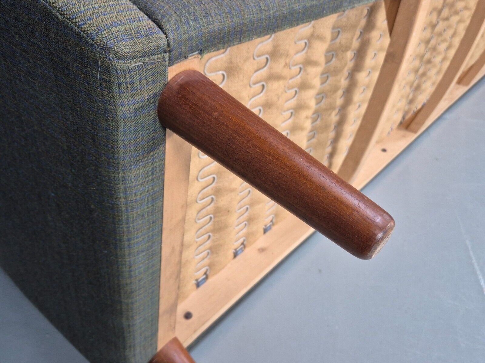 Vintage Danish 4 Seat Sofa Blue Green Wool Teak Legs MCM 1960s Retro EB8742 M4SS - UKDK FURNITURE