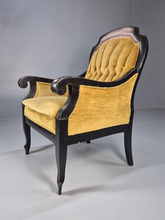 Vintage danish Lounge Chair Gold Velour Wood Frame Empire Style EB8933 VCLO - UKDK FURNITURE