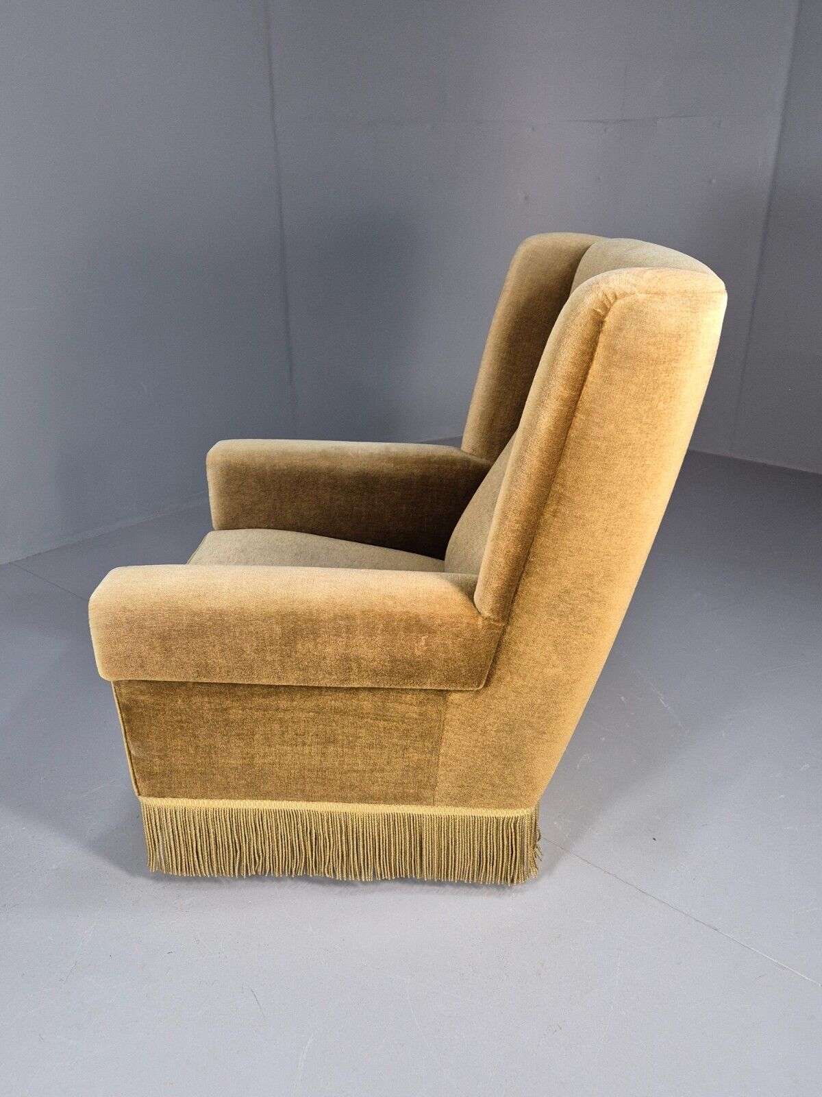 Vintage Danish Mid Century Lounge Chair Green Velour and Tassels MCM EB9041 MNOR - UKDK FURNITURE
