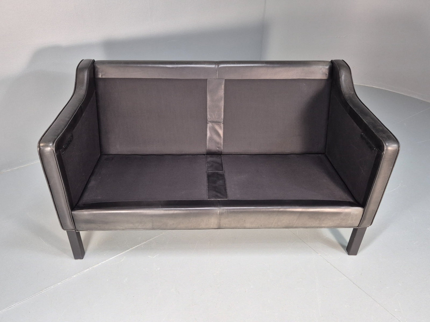 Vintage Stouby Eva Two Seater Sofa Black Leather Mogensen 1980 EB10111 M2SS7