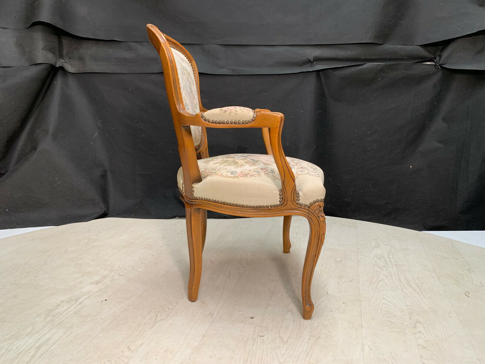 Danish Carved Beech & Tapestry Style Cream Wool Chair Vintage EB2516 VCAR - UKDK FURNITURE