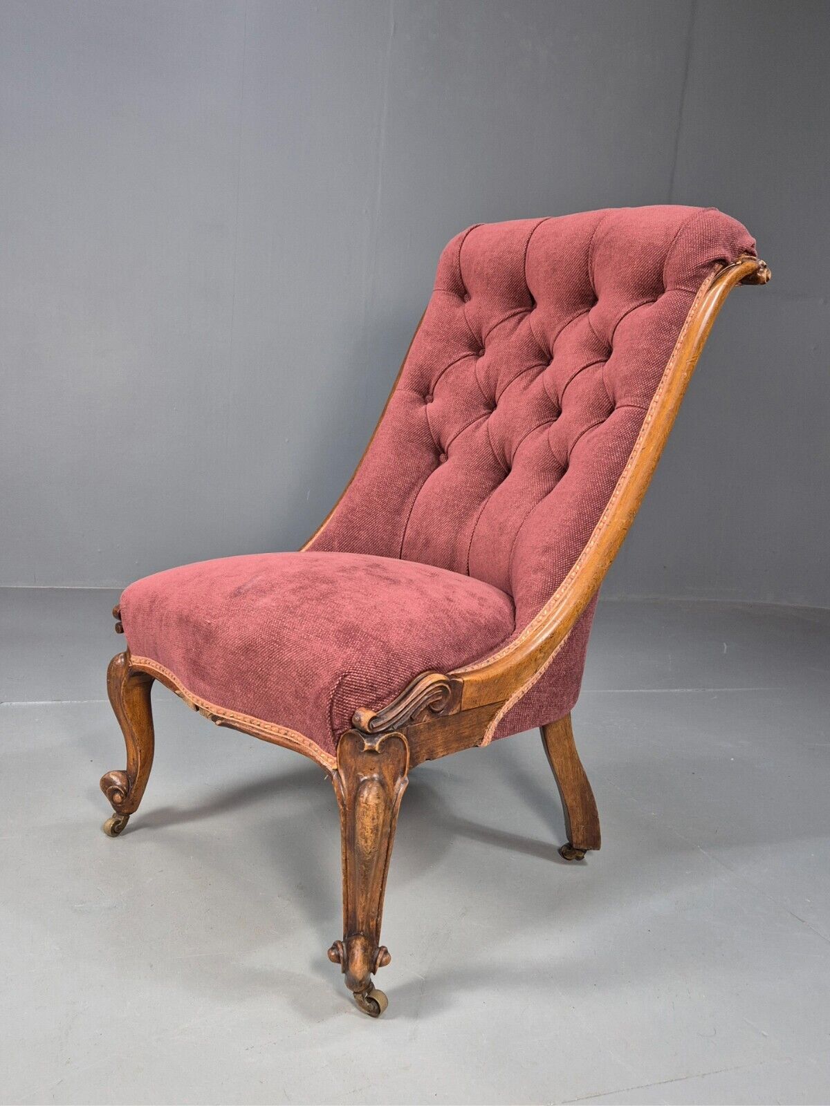 Vintage Nursing Chair Pink Cotton Fruitwood Frame 1800s Antique EB8454 VCLO - UKDK FURNITURE
