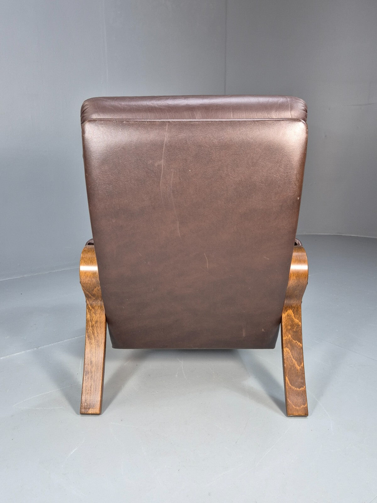 Vintage Danish Brown Leather Lounge Chair Bentwood Frame 1970s Retro EB9287 MNOR - UKDK FURNITURE