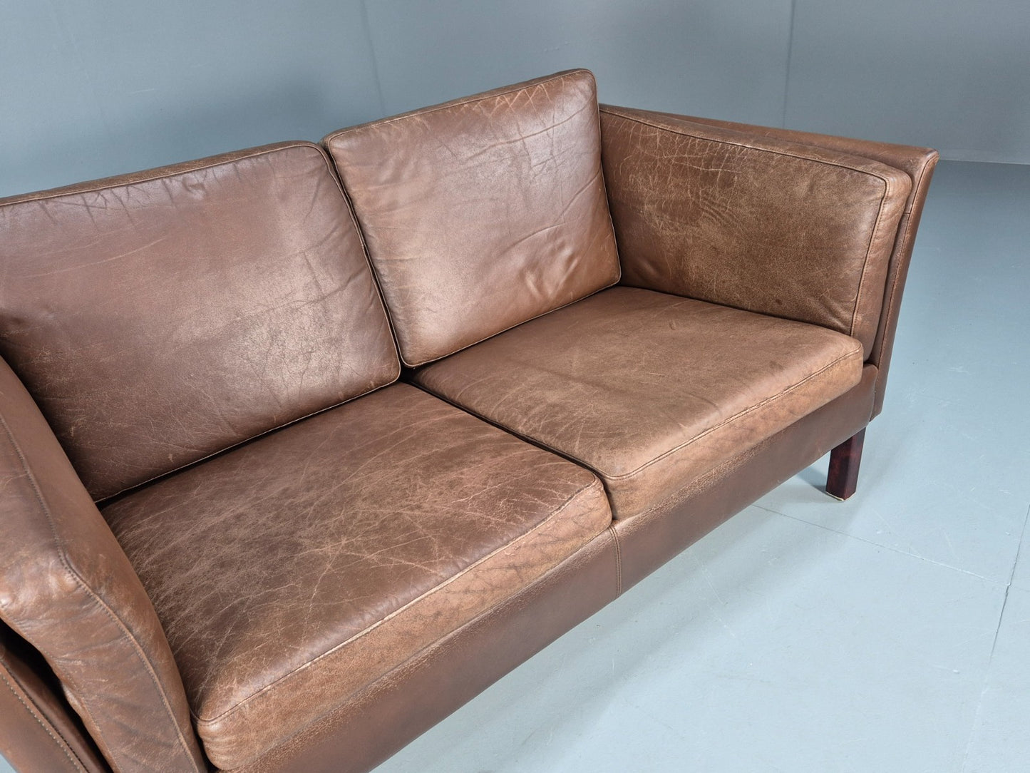 Vintage Danish Two Seater Sofa Brown Leather Mid Century Design 70s EB10070 M2SS3