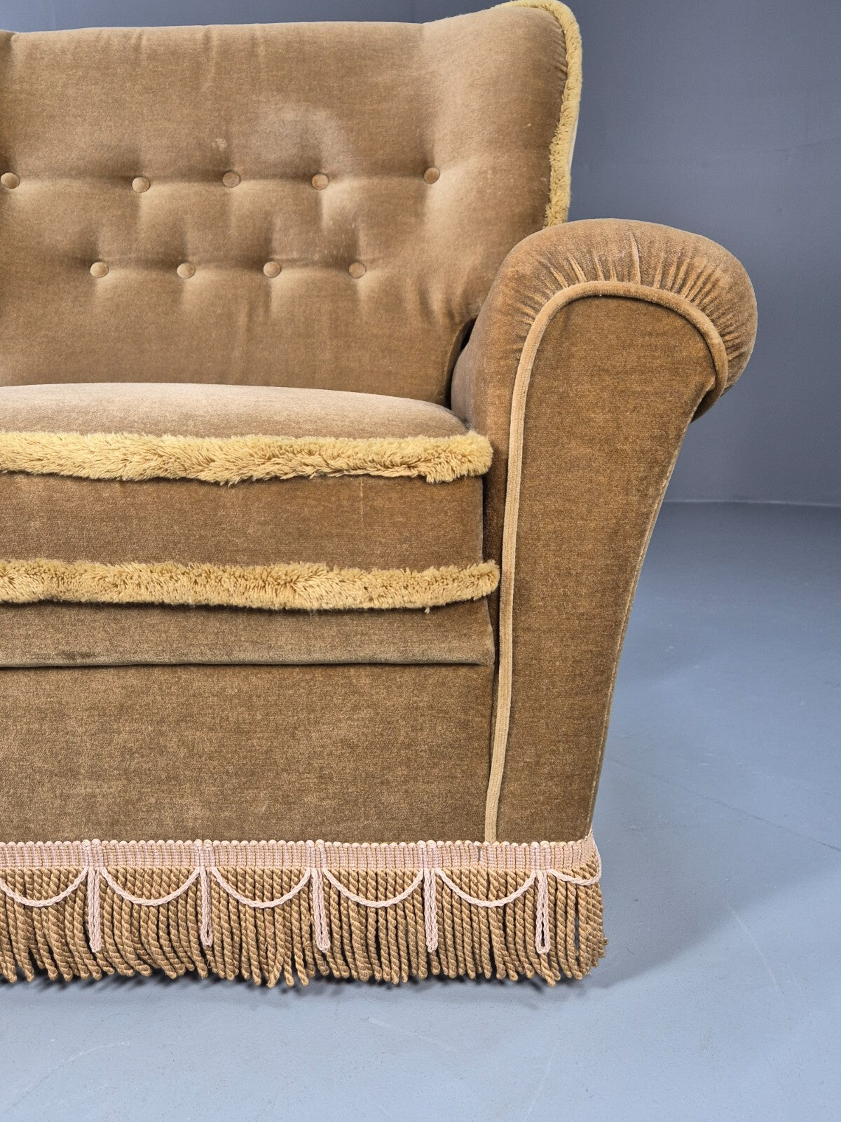 Vintage Gold Velour Danish Lounge Chair Chintzy Kitsch 1970s Retro EB9784 MNOR - UKDK FURNITURE