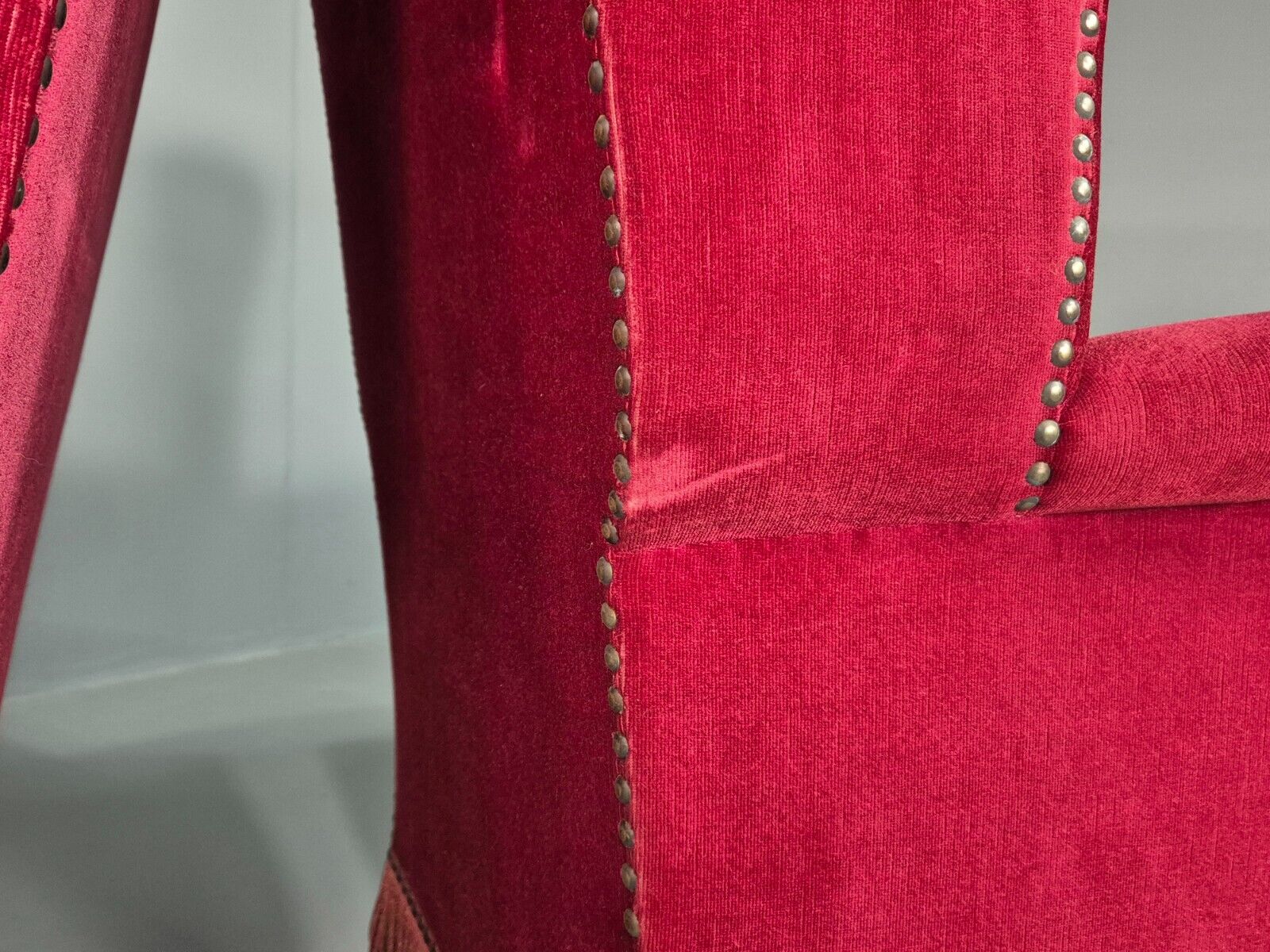 Pair Vintage Danish Wing Back Red Velour Studded Armchairs EB8059 VCLO - UKDK FURNITURE