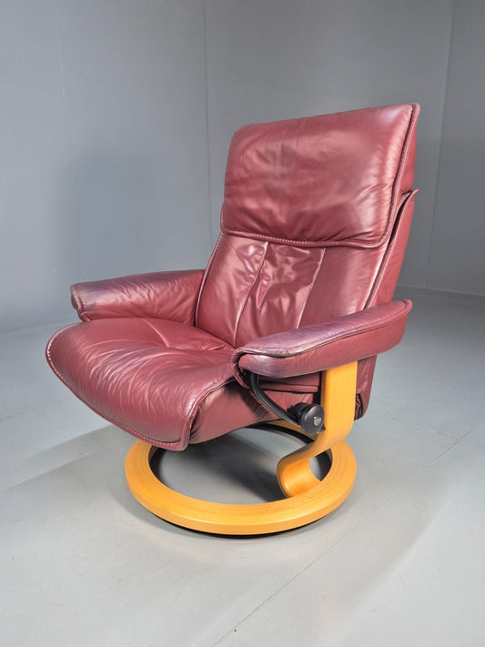 Vintage Norwegian Swivel Chair Burgundy Leather Stressless Retro EB8491 MSWI - UKDK FURNITURE