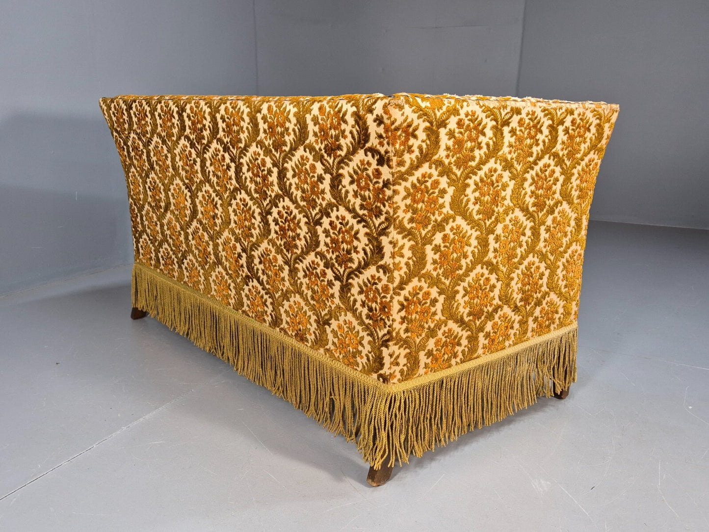 Vintage Danish 2 Seat Sofa Compact and Boxy Gold Moquette Tassels EB9588 V2SS - UKDK FURNITURE