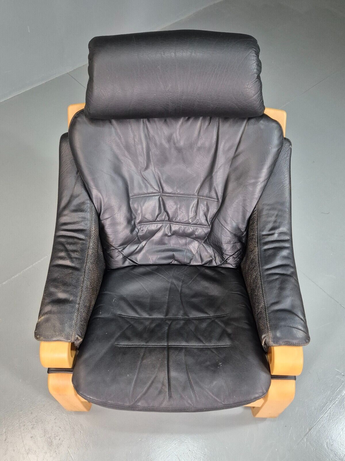 Vintage Danish Lounge Chair Black Leather Bentwood Skippers Retro EB7591 MBEN - UKDK FURNITURE