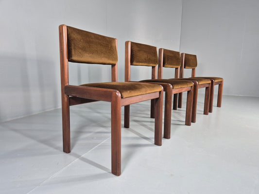 4 Vintage 1970s G Plan Dining Chairs Teak Frames Brown Velour Retro EB11888 MDIN1