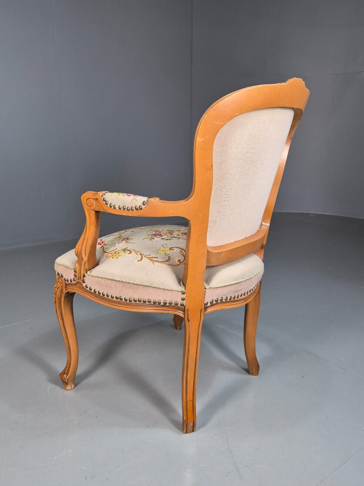 Vintage Danish Lounge Chair Fauteuil Floral Tapestry Hardwood French EB8081 VCAR - UKDK FURNITURE