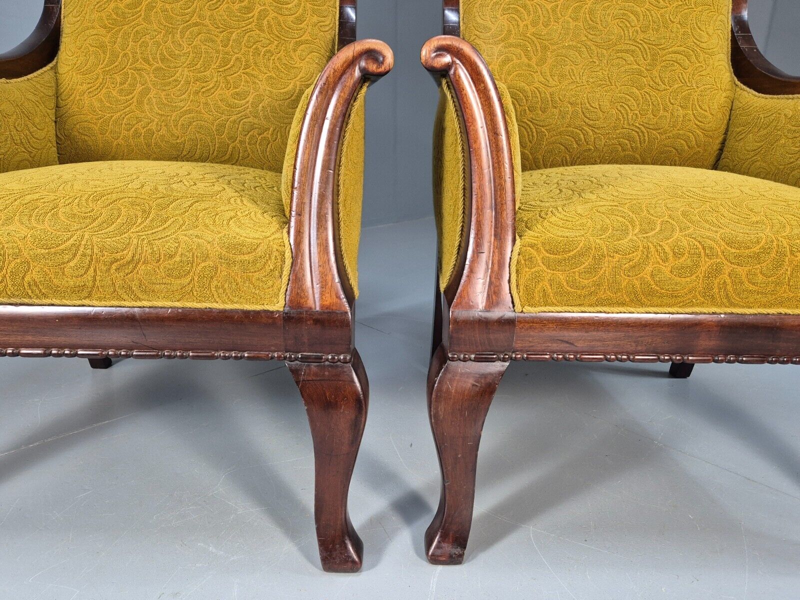 2 Danish Antique Chairs French Empire Style 1920s Mahogany Mustard EB9042 VCLO - UKDK FURNITURE