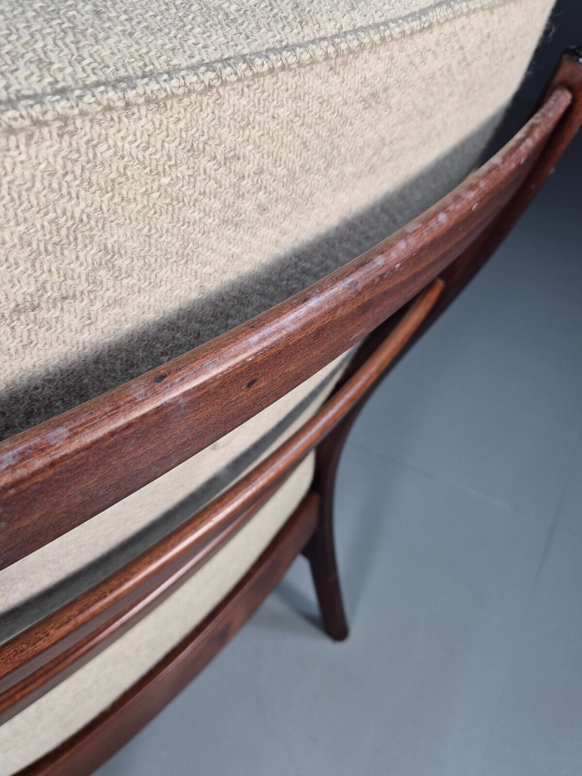 Vintage Danish Lounge Chair Beige Wool Wood Frame 1970s Retro EB8539 MNOR - UKDK FURNITURE