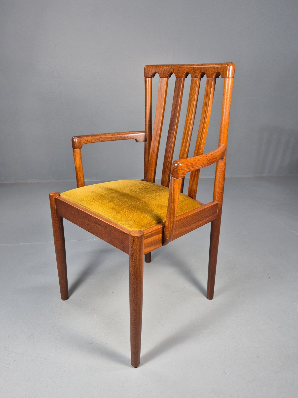 10 Vintage Meredew Teak Dining Chairs Gold Velour Upholstery 1970s EB9411 MDIN - UKDK FURNITURE