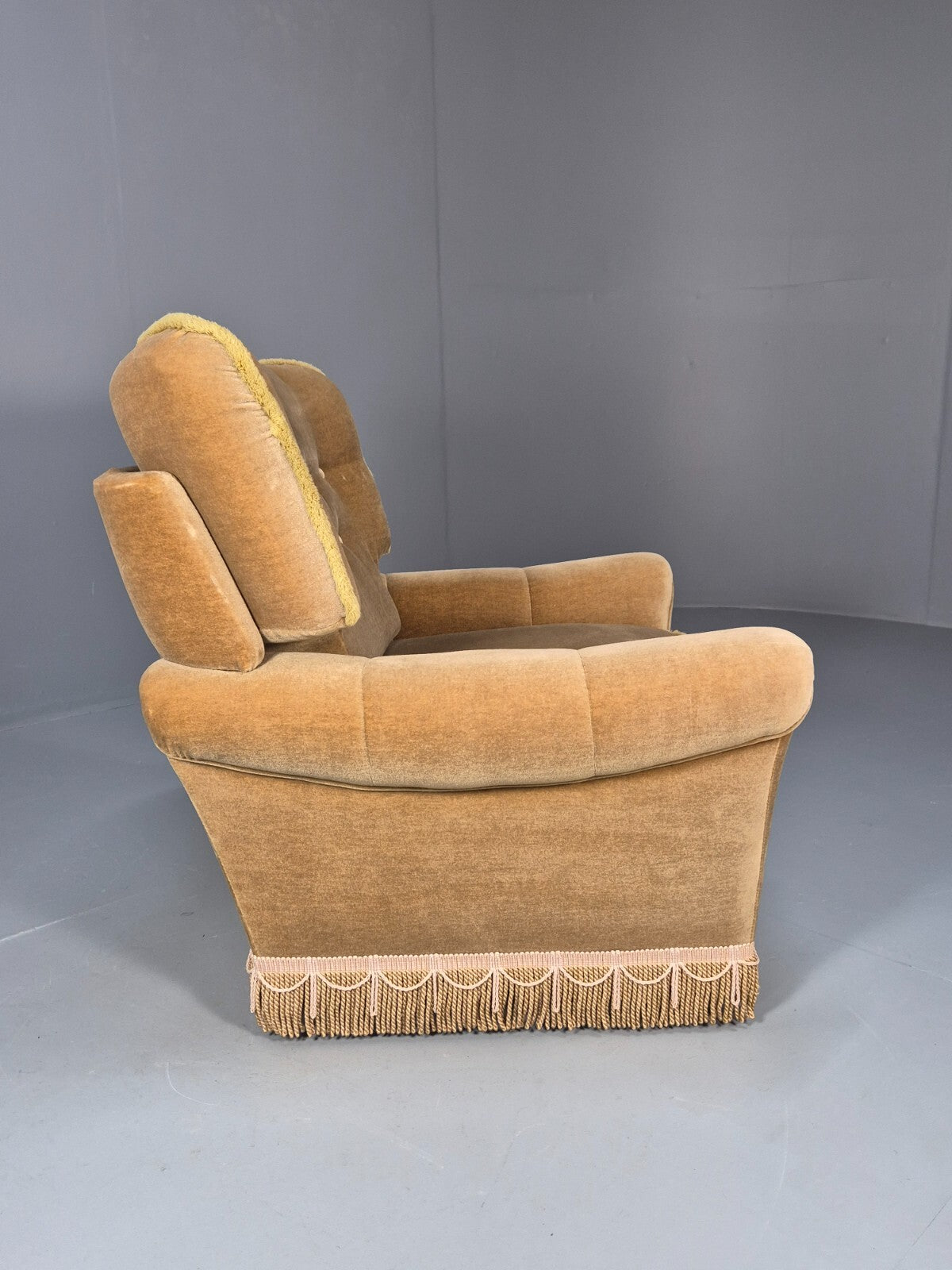 Vintage Gold Velour Danish Lounge Chair Chintzy Kitsch 1970s Retro EB9784 MNOR - UKDK FURNITURE