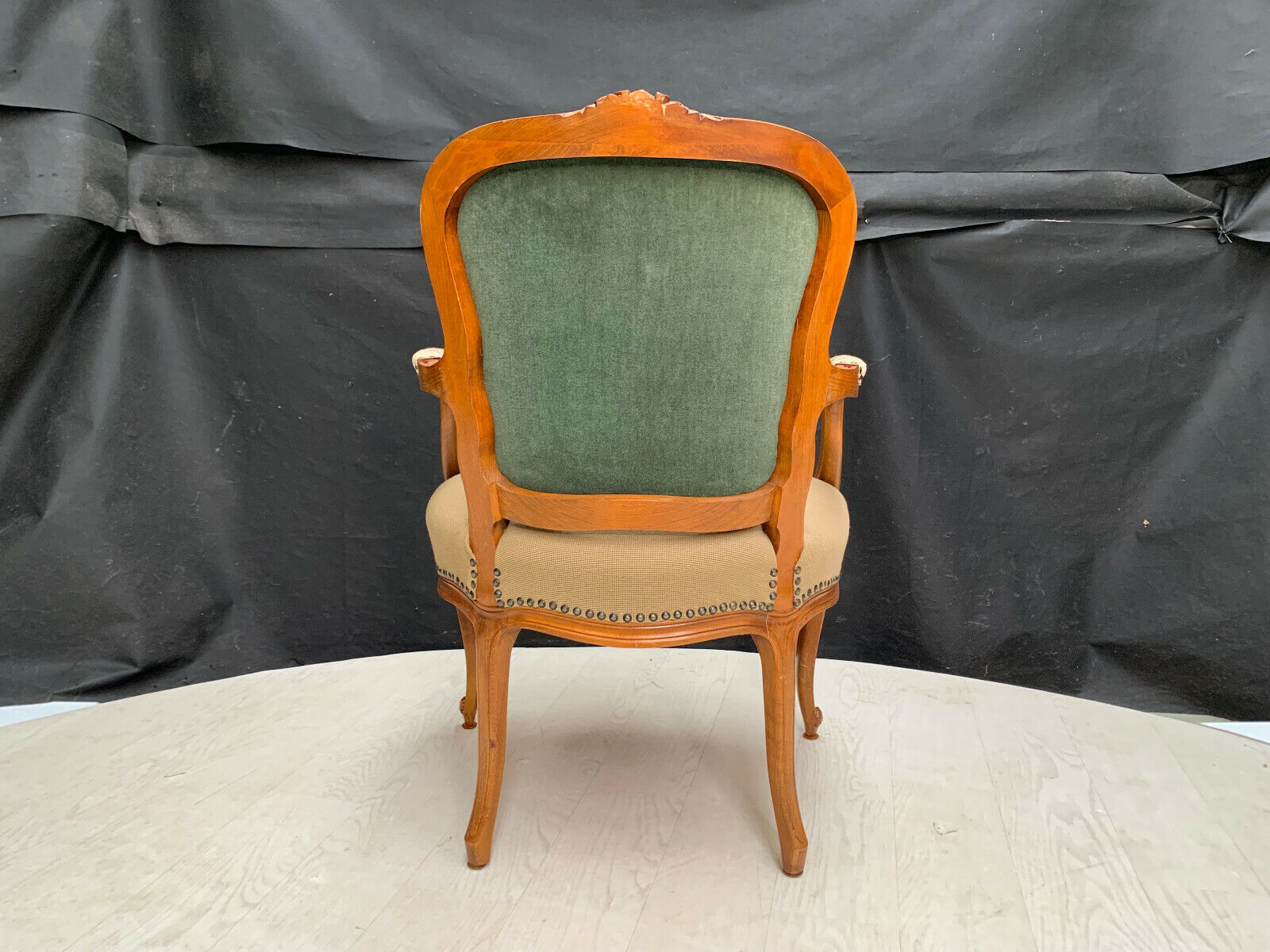 Danish Carved Beech & Beige Floral Wool Arm Chair Vintage Lounge EB2515 VCAR - UKDK FURNITURE