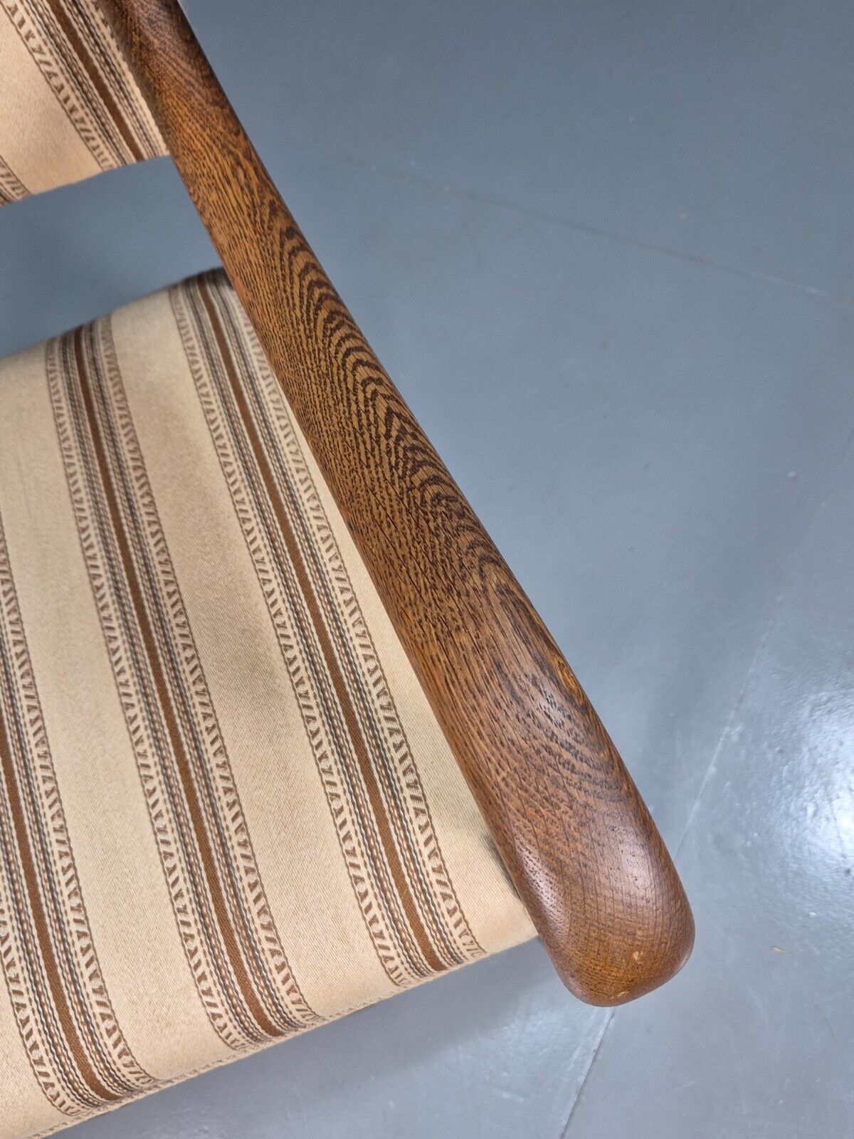 Vintage Danish Elbow Chair Cream Stripe Oak Frame 1950s Repro EB8084 VDIN - UKDK FURNITURE