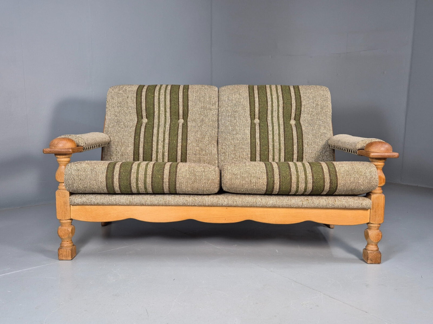 Vintage Kjearnulf Style 2 Seat Sofa 1970s Danish Oak and Wool EB9562 M2SS - UKDK FURNITURE