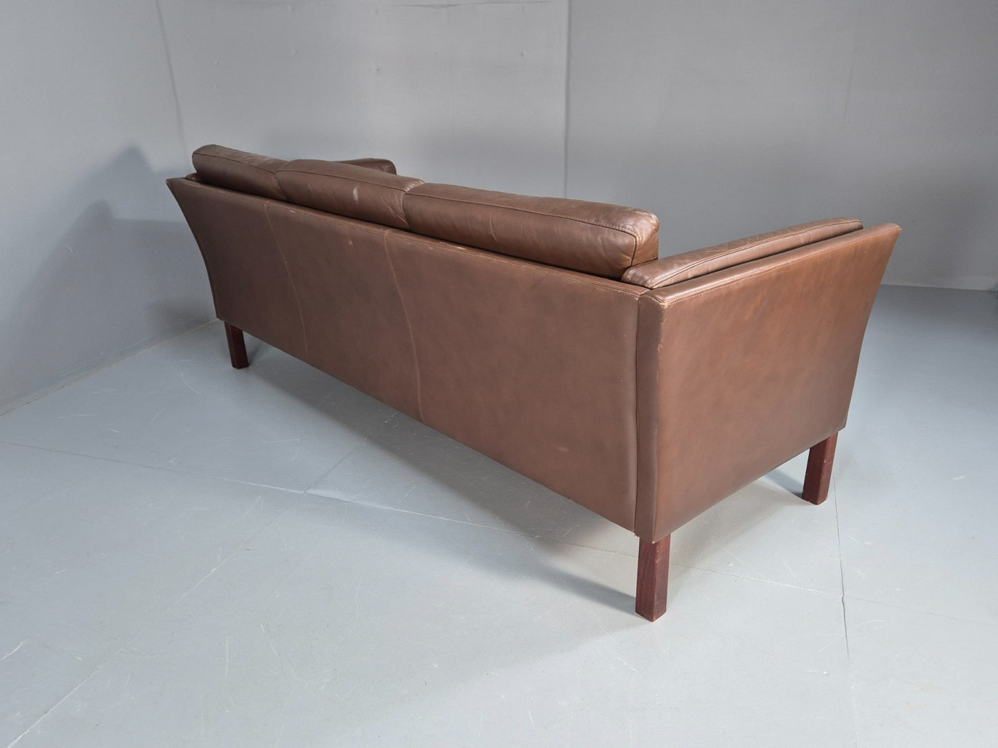 Mid Century Three Seater Sofa Brown Leather Danish Retro 1970s EB10722 M3SS14