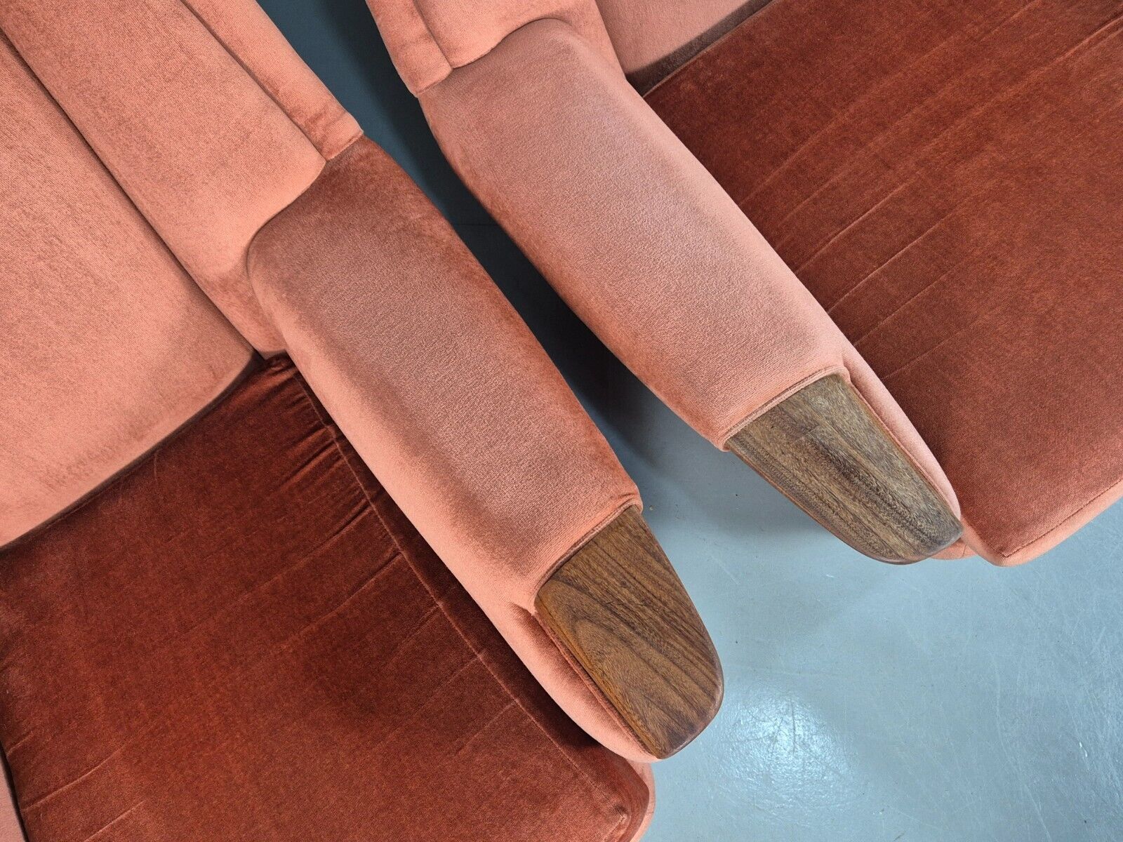 2 Vintage Lounge Chairs Pink Velour Teak Paws 1960s Retro EB8203 MNOR - UKDK FURNITURE