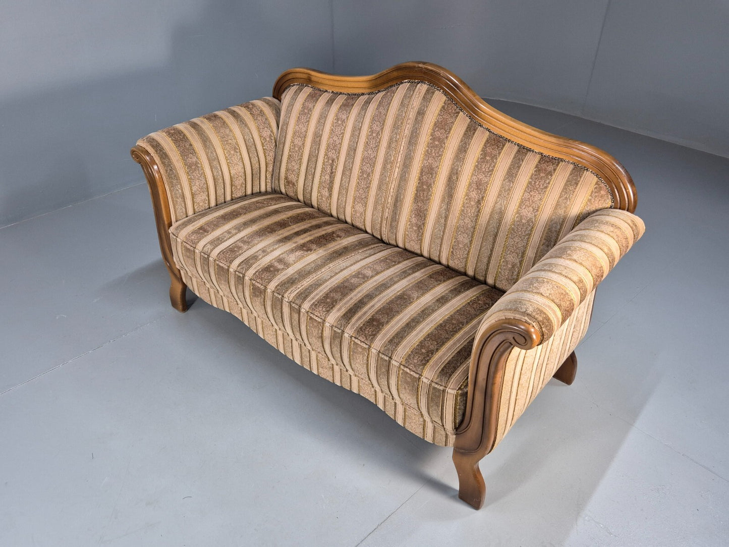 Vintage Danish Empire Style 2 Seat Settee Brown and Cream Antique EB9541 V2SS - UKDK FURNITURE