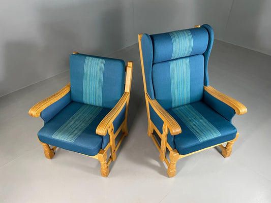 2 Danish Lounge Chairs Blue Oak Kjaernulf Vintage Retro EB6718 MNOR1
