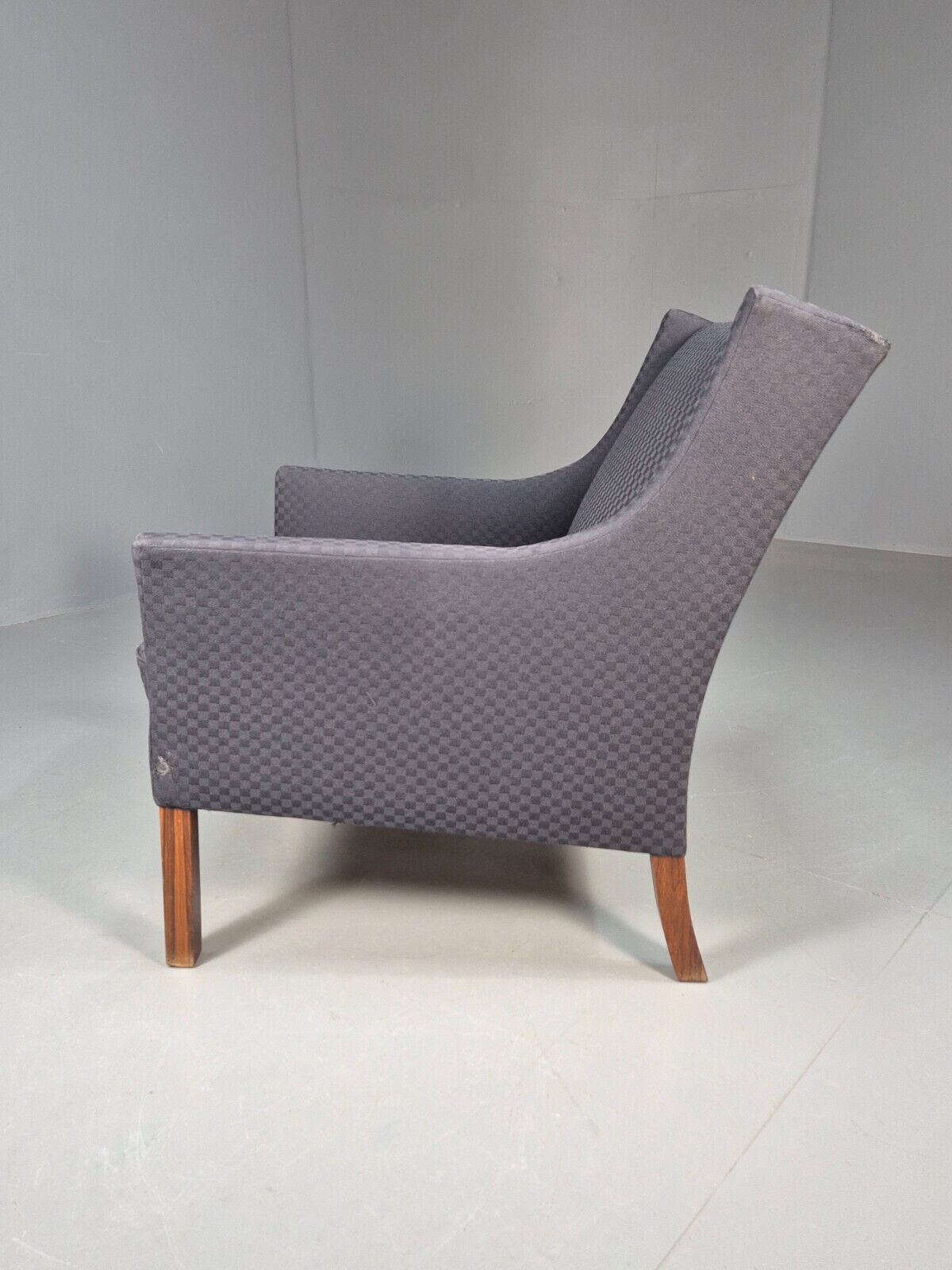 Vintage Danish Lounge Chair Blue Check Cotton 1960s Retro MCM EB8694 MNOR - UKDK FURNITURE