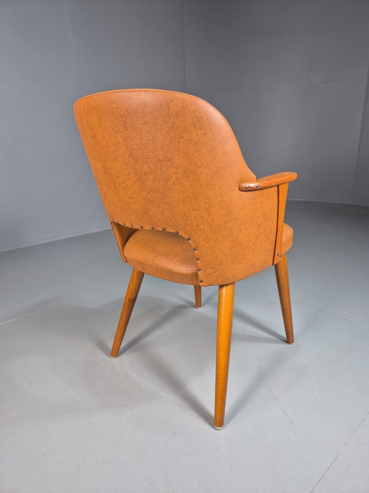 Vintage Danish Tan Vinyl And Beech Arm Chair EB7764 MNOR - UKDK FURNITURE