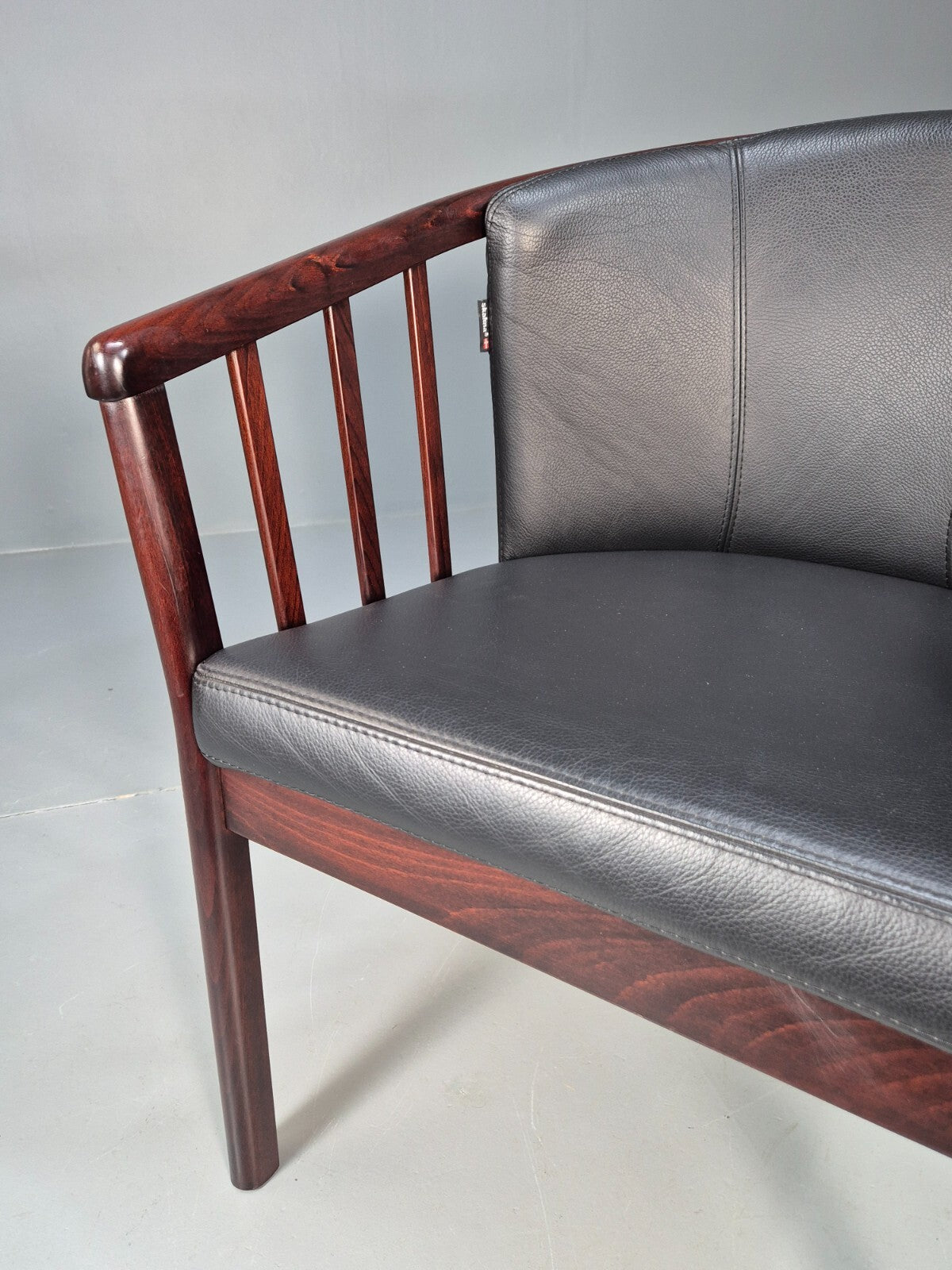 Vintage Danish Skalma Tub Chair Black Leather Curved Rail Back 1980s EB9315 MNOR - UKDK FURNITURE
