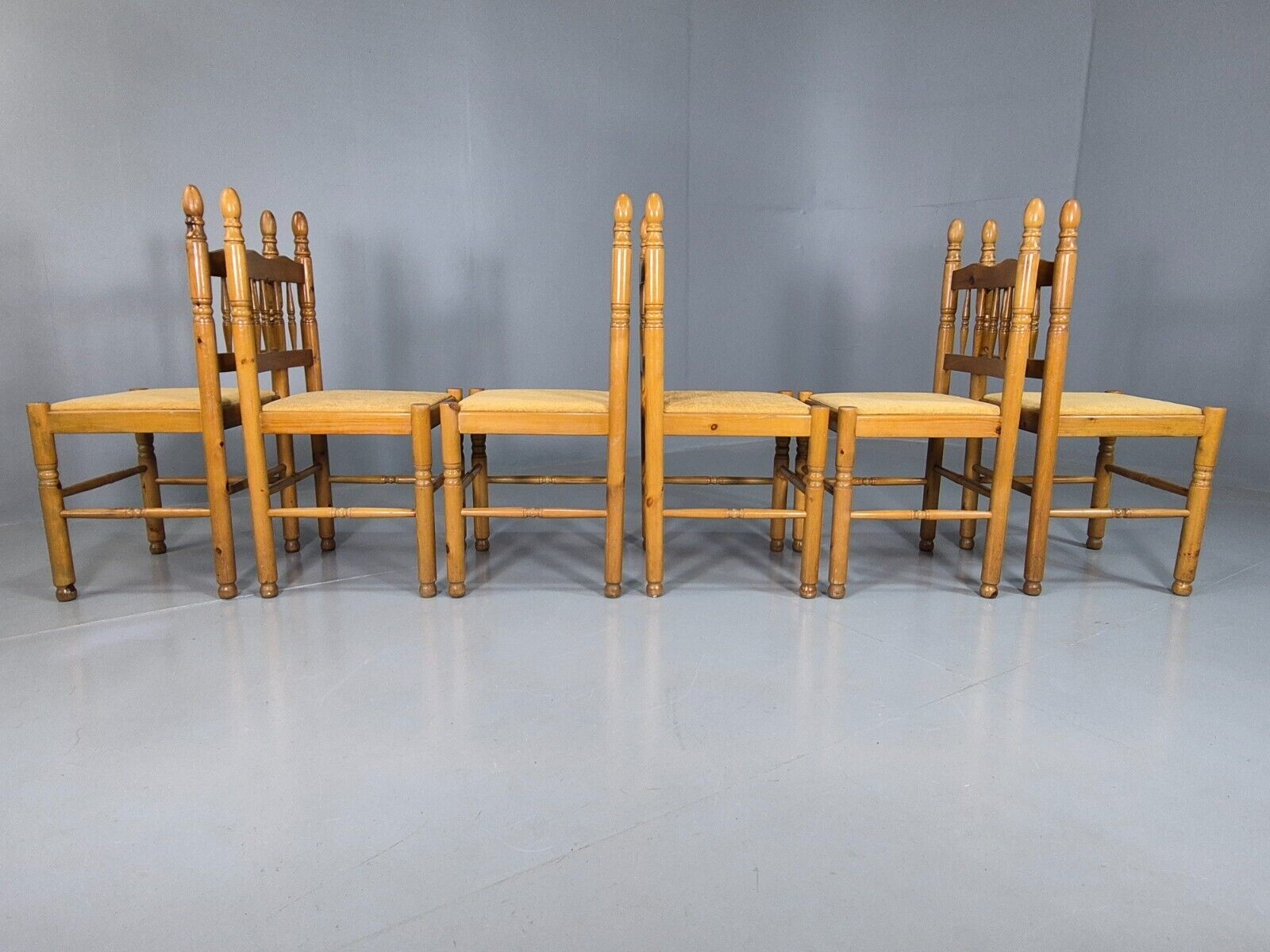 6 Vintage Dining Chairs Pine Frame 1980s Retro EB7645 MDIN - UKDK FURNITURE
