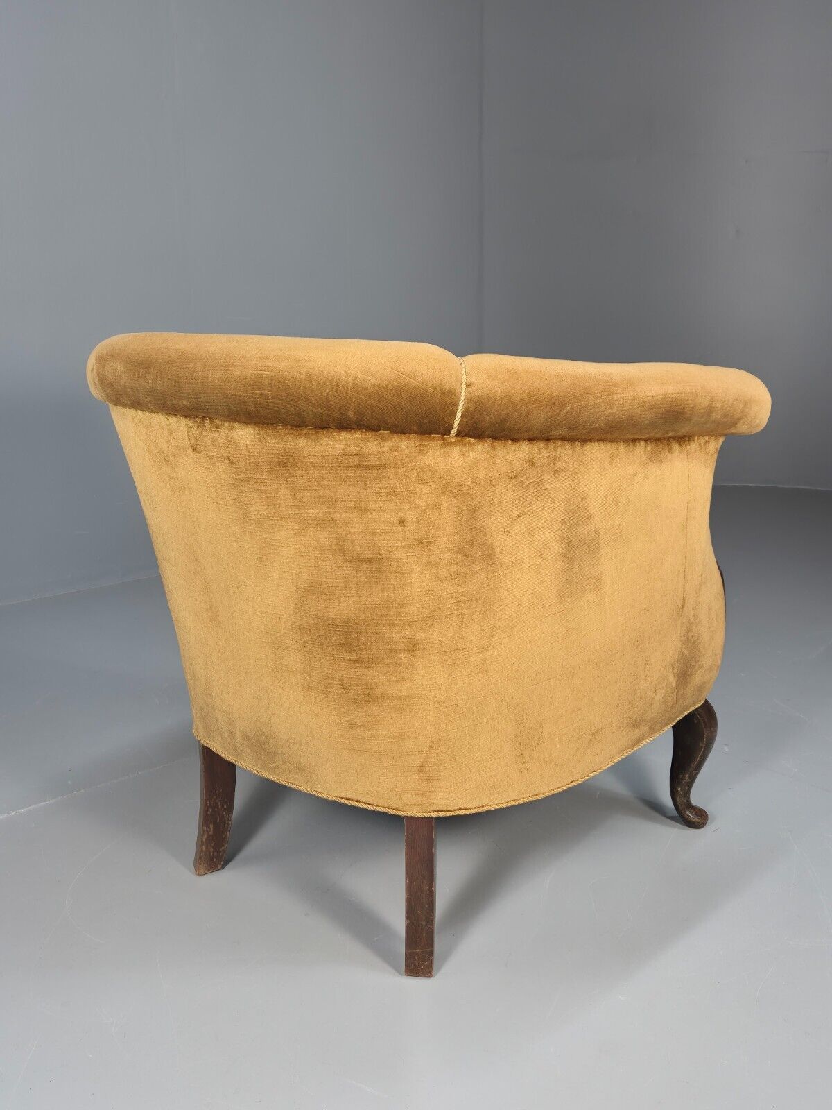 Vintage Danish Deco Era Tub Chair Gold Velour Mahogany 1930s EB9051 VCLO - UKDK FURNITURE