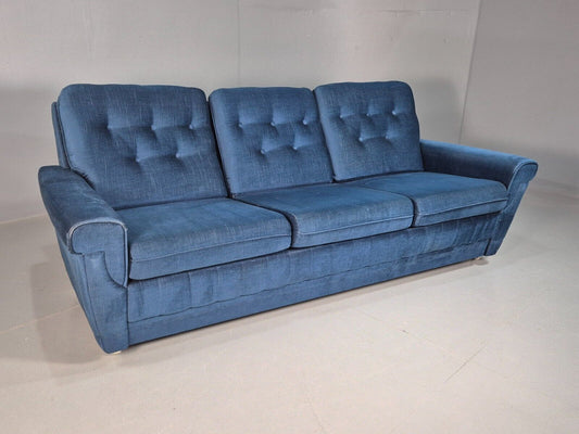 Vintage Danish Blue Velour 3 Seat Sofa Chrome Legs Button Details EB8016 M3SS - UKDK FURNITURE