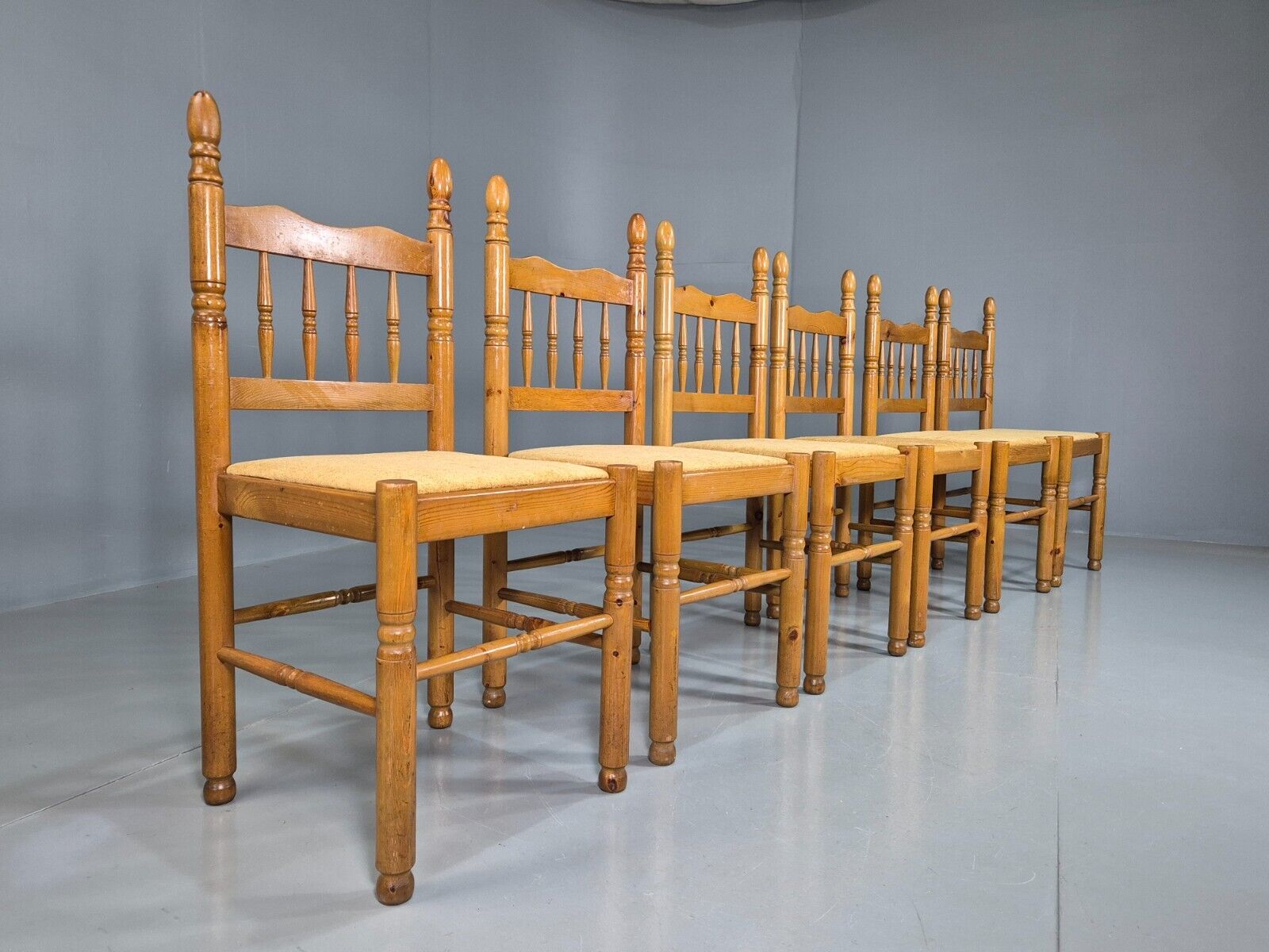 6 Vintage Dining Chairs Pine Frame 1980s Retro EB7645 MDIN - UKDK FURNITURE