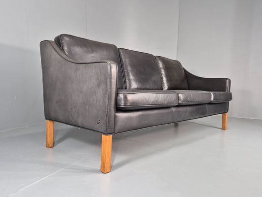 Vintage 3 Seat Sofa Black Leather Danish Hurup Mid Century Retro EB10475 M3SS1