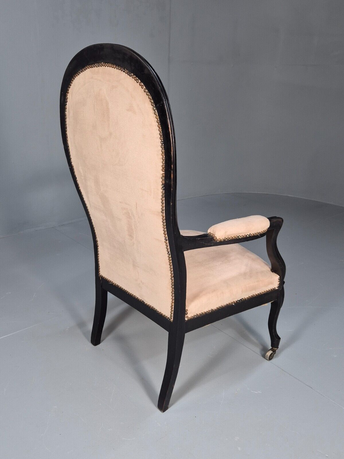 Antique Danish Cream Suede Horseshoe Backed Chair With Castors EB8450 VCLO - UKDK FURNITURE
